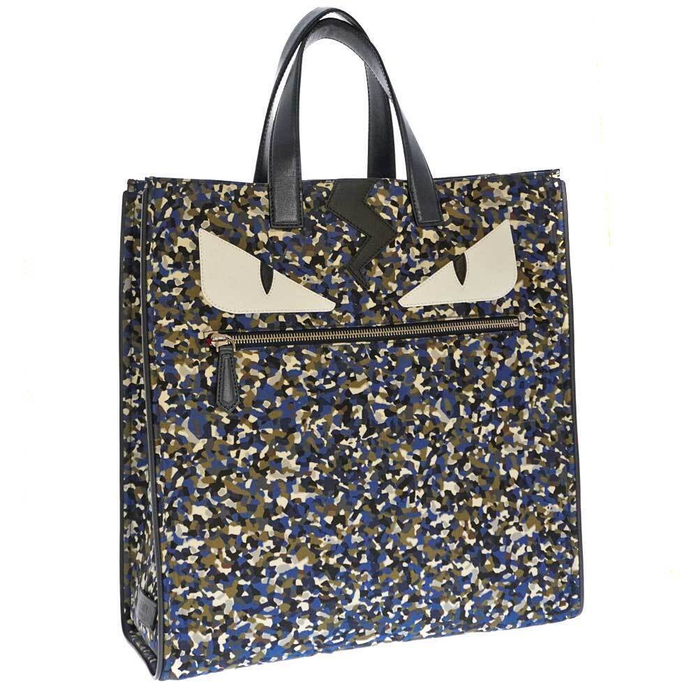 FENDI Tote Bag Bugs Monster Eye Blue Camouflage Handbag